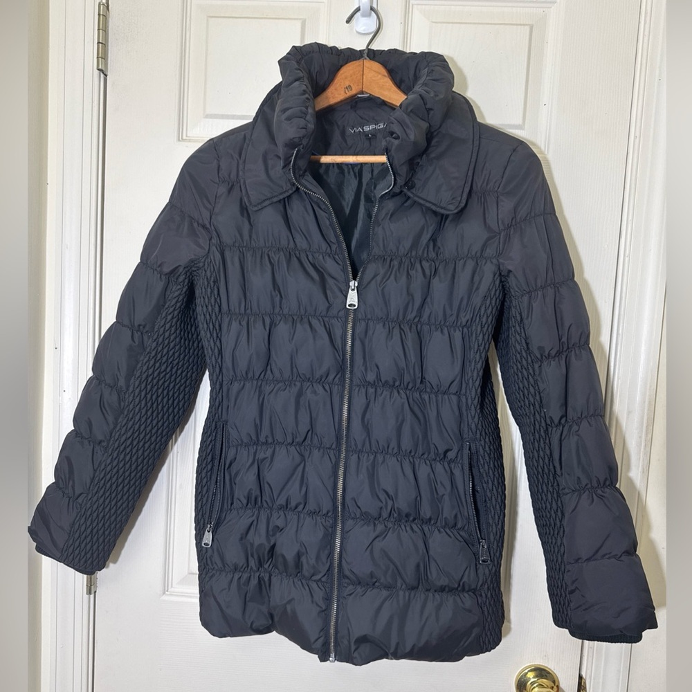 Via Spiga Women’s Black Jacket Size Large Quilted Puffer Jacket Dry Cleaned